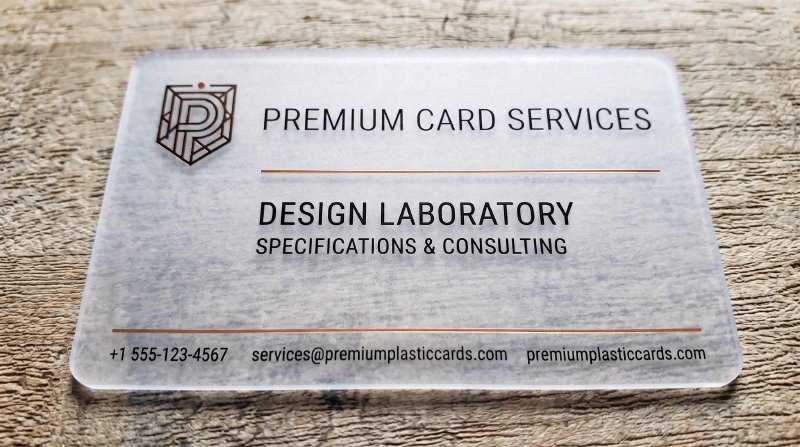 Macro photograph showing the light-diffusing frosted texture of a 30mil PVC business card
