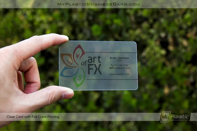 Photo showing a cloudy, hazy clear plastic card against from MyPlasticBusinessCard.com